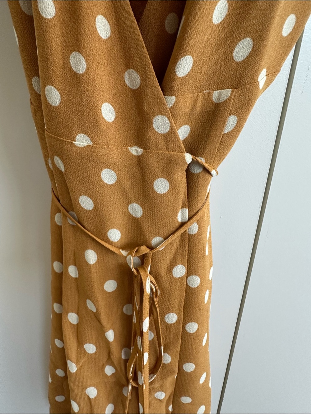 Reformation Mustard Yellow Polka Dot Wrap Mini Dress - size XS - Picture 6 of 6